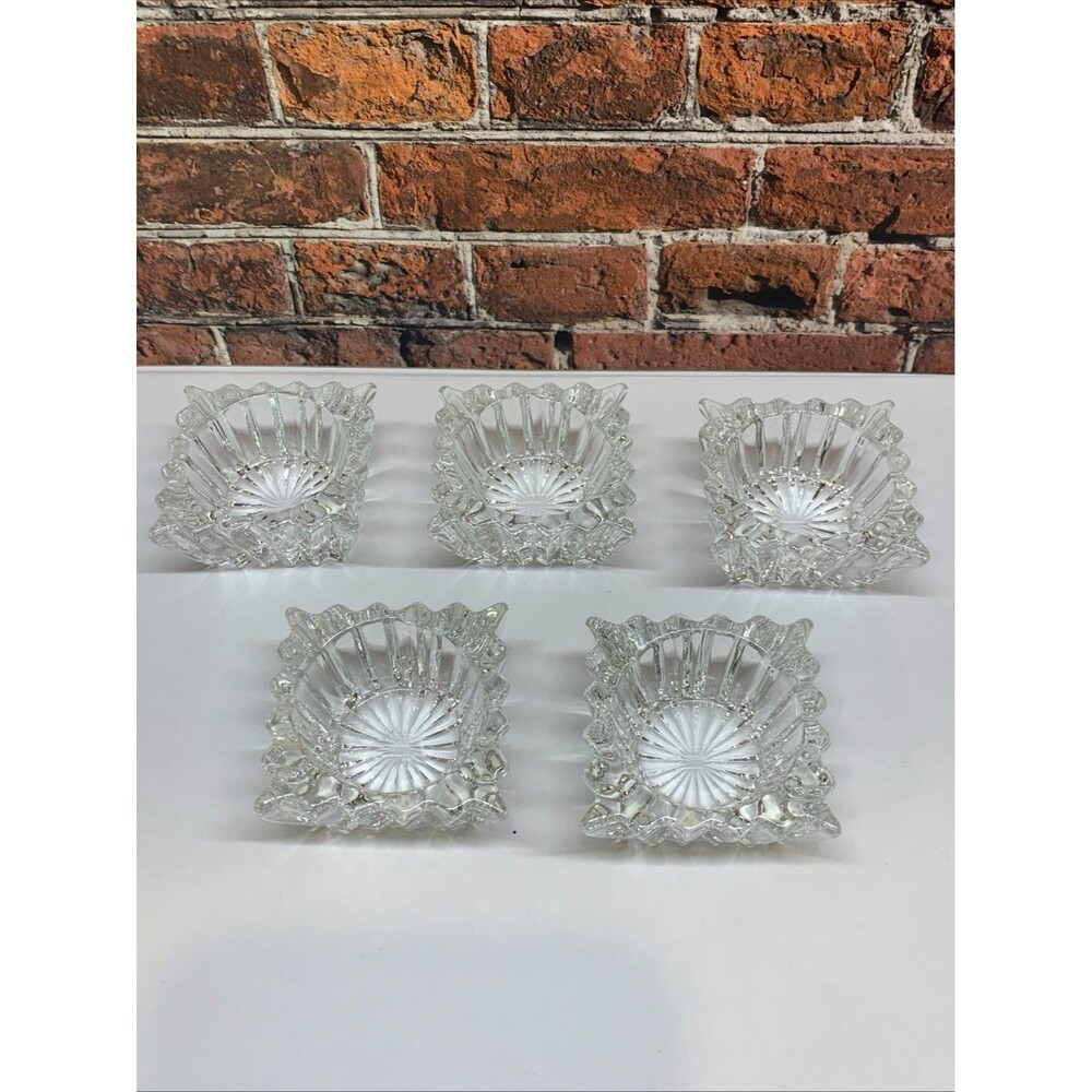 Vintage Salt Cellars Set Of 5 Square Clear Cut Glass Crystal Open Dishes 2 Inch